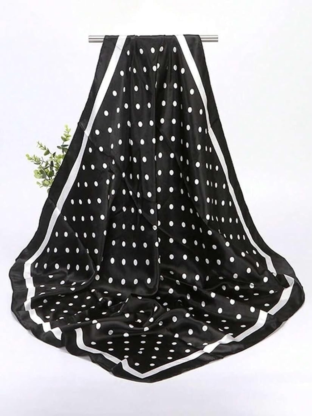 Silk-feel Black and White Polka Dot Silk Scarf - 70*70cm - Picture 2 of 3